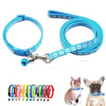Puppy Dog Collar Leash Set with Bell, Cat Kitten Collars Light Blue XXS XS | Paw Print Reflective Dog Collar Leash Set with Bell, Basic Nylon Boy Girls Pet Collar Adjustable For XXS XS S Tiny Puppies - color: sky blue