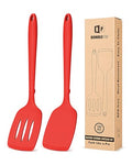 Pack of 2 Silicone Spatula Turners, Non Stick Slotted Kitchen Spatula Set, Heat Resistant BPA Free Kitchen Utensils, One-Piece Design, Suitable for Flipping Fish, Eggs, Steak, Pancakes (RED) - color: Red