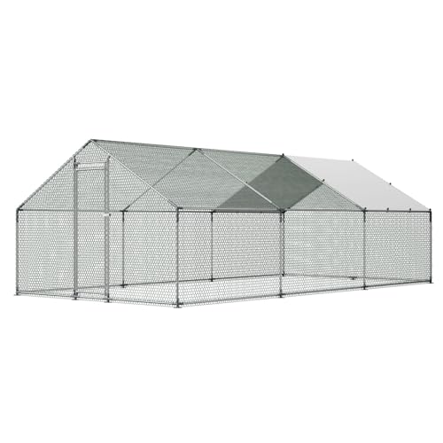 VEVOR Large Metal Chicken Coop, 19.7x9.8x6.5ft Walk-in Chicken Runs for Yard with Cover, Spire Roof Hen House with Security Lock for Outdoor and Backyard, Farm, Duck Rabbit Cage Poultry Pen - size: 236.2"L x 118.1"W x 66.7"H