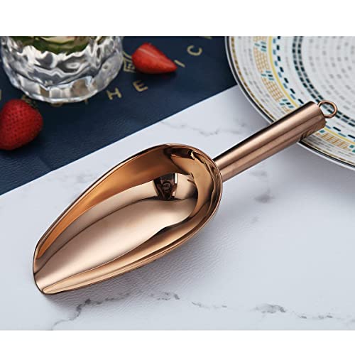 Berglander Stainless Steel Rose Gold Ice Scoop 6 OZ, Titanium Copper Plating Metal Ice Scooper For Ice Maker Multipurpose For Candy Wedding Kitchen Bar Party Pet Animal Dog Food Scoop Beach Shovel - color: 4. Rose Gold