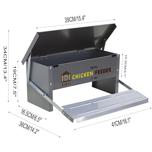 XINYI Chicken Treadle Feeder,12 Lbs Metal Treadle Feeder, No Waste & Rodent Proof Chicken Feeder with Weatherproof Lid, Suitable for Bantams, Poultry, Pheasants - 1.7Gallon Capacity - size: 1.7Gal