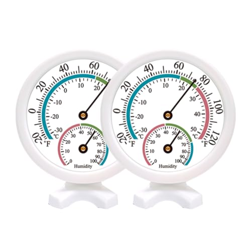 Mini Indoor Thermometer Hygrometer Analog 2 in 1 Temperature Humidity Monitor Gauge for Home, Room, Outdoor, Offices, Display Mechanical Diameter 75mm-2 Pack (No Battery Needed)-White - color: White*2