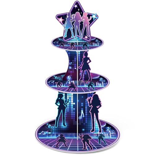 3 Tier Kpop Party Decorations Korean Pop Cupcake Stand Decoration Kpop Singer Theme Cupcake Tower Music Cake Holder Table Display for Korean Pop Singer Birthday Party Decoration Supplies - style: Kpop