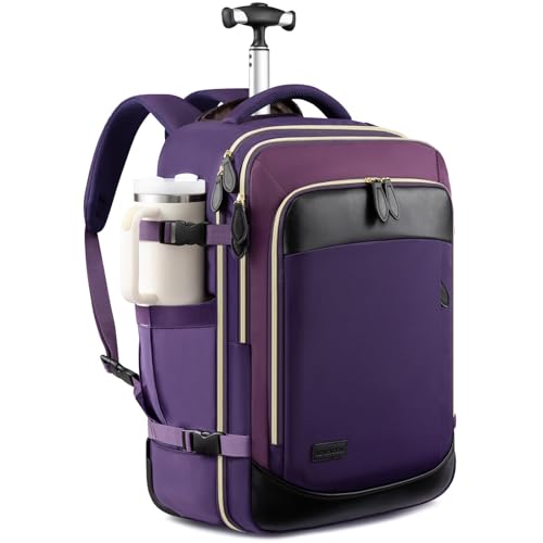 LOVEVOOK Rolling Backpack for Women, 50L Travel Backpack with Wheels, Carry on Luggage for Men, 17.3 Inch Wheeled Laptop Bag, Flight Approved Personal Item Suitcase - color: H-blue-purple-black, size: XLarge - 18.5 Inch - 50L - 1 Pcs with Wheels