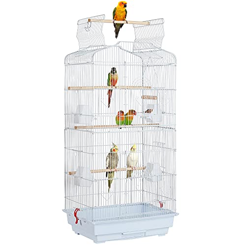 Topeakmart Open Top Medium Parrot Flight Bird Cage for 2 Parakeets, White - color: White