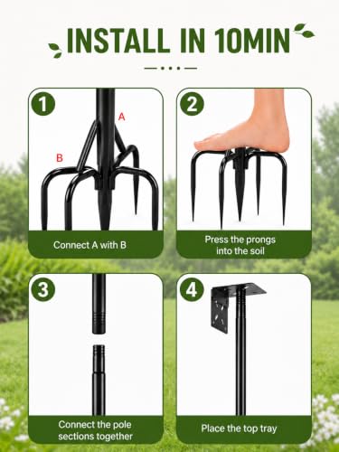 Bird Feeder Pole, 76Inch Heavy Duty Stand with 1-Inch Diameter, Outdoor Bird House Pole Mount for Hanging Feeders (Black, 76in-kit)