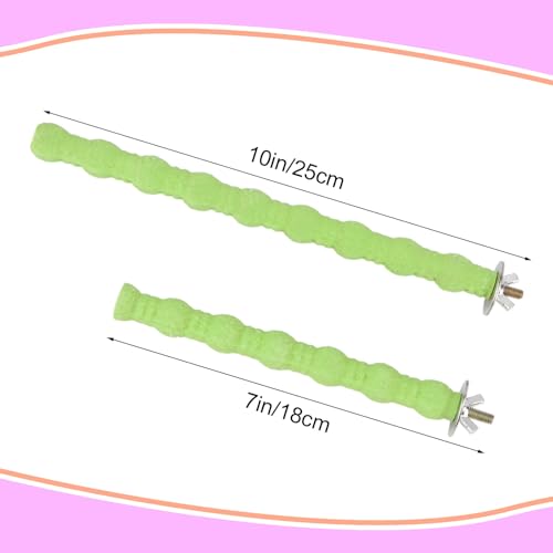 Hypeety 2PCS Bird Wood Perch Stand Parrot Paw Grinding Stick Toy Pet Bird Cage Stand Platform for Bird Parrot Budgies Parakeet Cockatiels Cage Accessories (7in/10in) (Green) - color: Green
