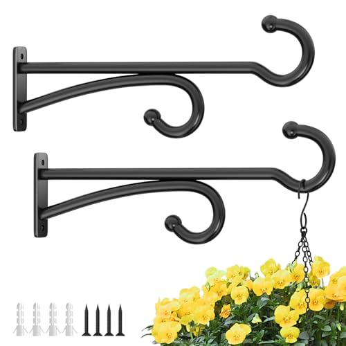 pickpiff 14-Inch Plant Hooks for Hanging Baskets: Plant Hangers Outdoor Indoor, Planters Wall Brackets for Hanging Plants, Bird Feeders, Wind Chimes, Bird Houses, Flower, Metal, Black - color: Black, size: 14 Inch
