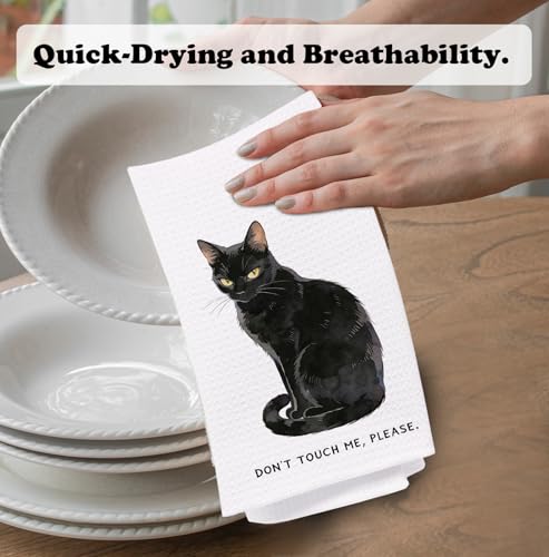 Black Cat Kitchen Towel Decorative,Don't Touch Me,Please. Funny Black Cat Gifts Dish Towels,Cats Mom Lover Gifts Hand Towels Drying Cloth for Kitchen Bathroom Decor,16x24 Inch - color: Funny-black Cat