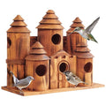 MIXUMON Wooden Bird Houses for Outside – 8 Rooms Castle-Style Bird House, Carbonized Pine Rustic Finish, 1.57" Entrance Holes, Decorative Outdoor Bird Nesting Box (Rustic, 8 Rooms)
