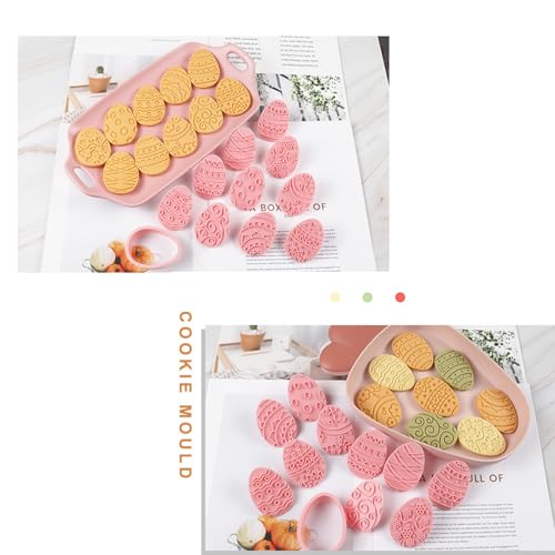 10pcs Easter Eggs Cookie Cutters Stamps Biscuit Baking Tools Embossing Cookie Molds (With 30 Easter bags B) - color: Easter eggs