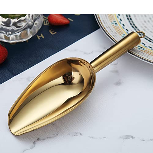 Berglander Stainless Steel Gold Ice Scoop 6 OZ, Titanium Golden Plating Metal Ice Scooper For Ice Maker, Multipurpose For Candy Wedding Kitchen Bar Party, Pet Animal Dog Food Scoop Beach Shovel - color: 2. Gold