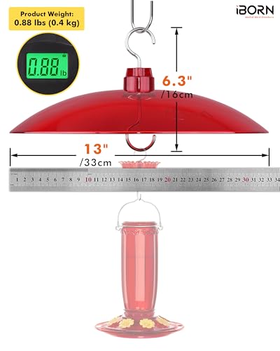 iBorn 13-inch Hummingbird Feeders Baffle, Weather Guard, for Hanging Bird Feeder for Outdoors Rain Guard, Chew-Proof Polycarbonate, Pack of 2, Red - size: 13" Baffle,2 Pack