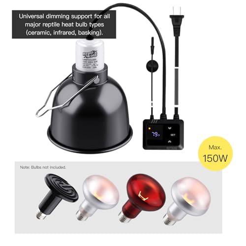 Reptile Heat Lamp Fixture with Dimming Thermostat - 5.5'' Light Dome with PID Thermostat, for Ceramic Heat Emitter & Basking Light Bulb, for Bearded Dragon, Snake, Tortoise, Lizard Tank Accessories