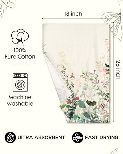 150GSM Flour Sack Kitchen Towels Set of 2, Ink Flowers | 18"x26", Lightweight, Lint-Free, Pure Cotton, Decorative, with Hanging Loop, Absorbent, Softer after Wash, Giftable Package - color: Ink Flowers