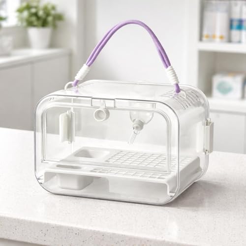 Cage Portable Pet Carrier Parrot Cage Mobile Aviary Lightweight Transparent with Handle and Ventilation Suitable for Travel Home Outings, Purple - color: Purple