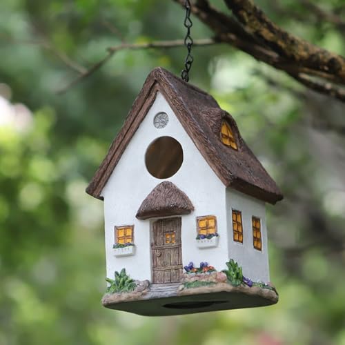 Outdoor Hanging Bird Nests, Hummingbird Houses, Garden Tree Decorations, Resin Ornaments (White) - style: White