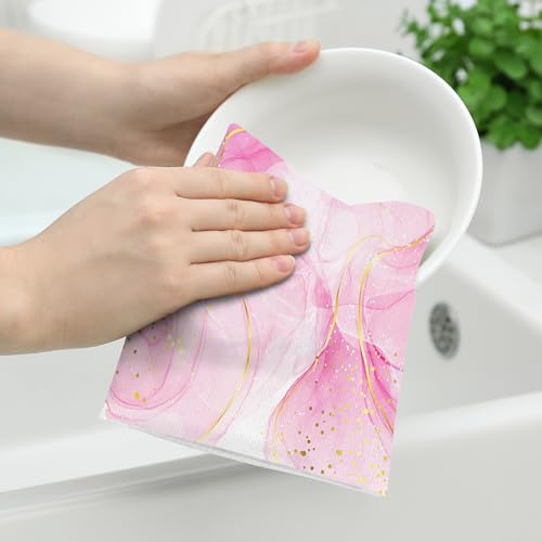 Pink Marble Kitchen Dish Towels and Dishcloths Sets of 2 Tea Towel | Abstract Modern Dish Cloths Set, Absorbent Hand Towels for Kitchen Bathroom Bar Decor,Housewarming Gifts for Women - color: Pink Marble