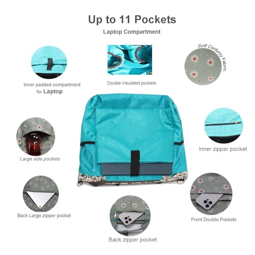 Diaper Tote Bag Totepack Backpack Crossbody Bag 3 in 1 for Women Laptop Backpack Multifunctional with Insulated Pockets - color: Corduroy Matcha Daisy