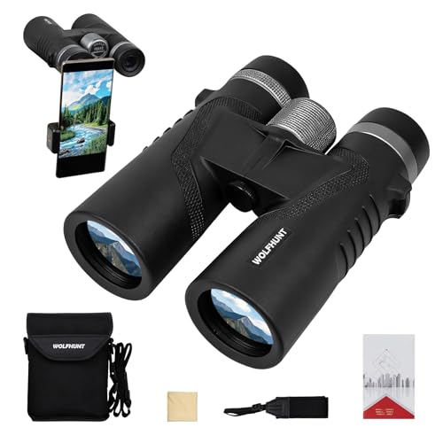 WOLFHUNT 12x42 10x42 Optics Binoculars, IPX7 High Power Bino, BAK-4 Prism FMC Lens, Waterproof, Nitrogen-Filled Fogproof Binoculars for Bird Watching, Hunting, Travel (Black, 12x) - color: Black, size: 12x