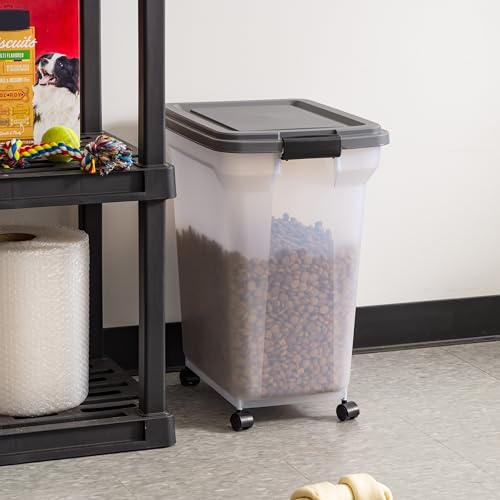 IRIS USA Dog Food Storage Container, Up to 54 lbs, Dark Gray, Made in USA | Includes 2-Cup Scoop & Wheels, Airtight Seal, BPA-Free, Bird Seed, Cat food, Cat Litter, Treats, Keeps Kibble Fresh - color: Dark Gray, size: 40 lbs