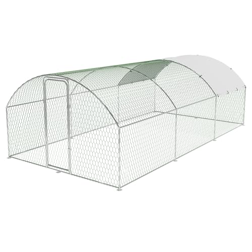 Large Metal Chicken Coop, Metal Chicken Run with Waterproof and Anti-Ultraviolet Cover for Outside, 9.8 x 19.7 x 6.5 Ft Walk-in Poultry Cage, Outdoor Chicken Pen for Backyard and Farm - size: 9.8 x 19.7 x 6.6 ft
