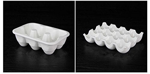 Leoyoubei 6 Cups Egg Holder for Fridge,Egg Tray Holder,Pretty Ceramic Egg Plate,Kitchen Restaurant Fridge Storage and Cookable Egg Porcelain Decorative Crate White-Heat Resistant