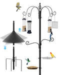 Bird Feeding Station, 94 Inch Wild Bird Feeders Pole with Wide Squirrel Baffle, 6-Hook, 4 Feeders, Water and Mesh Tray Humming Bird Feeders Stand for Outdoors Courtyards Gardens