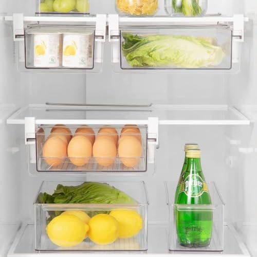 Large Refrigerator Drawer with Removable 28 Grid Egg Tray, Clear Egg Drawer for Fridge Organizer Bins, Fridge Storage Container Under Shelf Holder for Fruit,Vegetable,Meat,Cheese