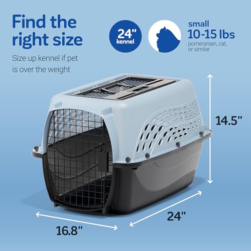 Petmate Dog Crates for Small Dogs & Cat Carriers, Two-Door Plastic Pet Kennel, Top & Front Loading, Made in USA, 24" For Pets Up To 15 lb, Pearl Tan | Plastic pet kennel made in USA, for small pups and kittens, dual entry design, great for travel and vet