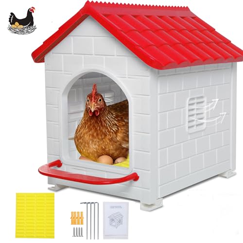 Nesting Boxes for Chicken, Large Single Compartment Chicken Nesting Boxes | 100% Waterproof Hens Nesting Box for Laying Eggs for Hens, Ducks and Poultry, Indoor & Outdoor Use(Red) - color: Red, size: 15.7"D x 14.3"W x 17.3"H