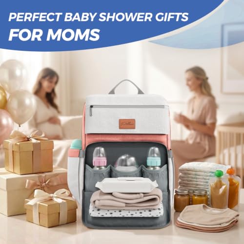 Baby Diaper Bag Backpack - Toddler Backpack - Baby Bag for Girls & Boys, Large Waterproof Diaper Backpack - Diaper Bags with Changing Pad, Best Baby Shower Gifts - Stylish Pink Cute Diaper Bag - color: Q. Pink Off White, style: Classic
