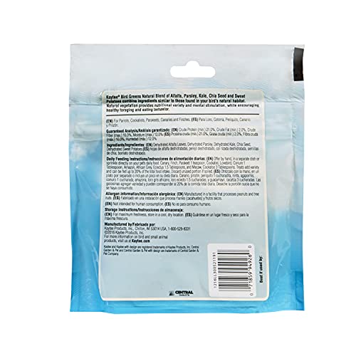 Kaytee Bird Greens Bird Treats for Pet Birds, 1 oz | Healthy foraging. Natural parrot treats. Kale and chia seed, for parakeet and cockatiel - size: 1 Ounce (Pack of 1)
