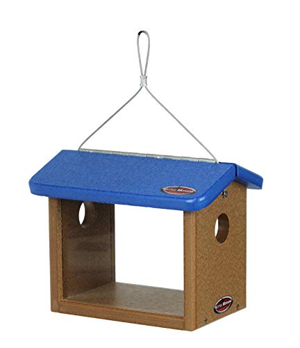 Recycled Bluebird Mealworm Feeder Hang or Mount (Blue, Cedar) - color: Blue, Cedar