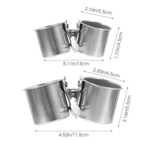 POPETPOP 2 Pcs Bird Parrot Feeding Double Cups with Clip - Stainless Steel Bird Bowls for Cage, Food Feeder Cups Hanging Bowl for Cage Stand Accessories