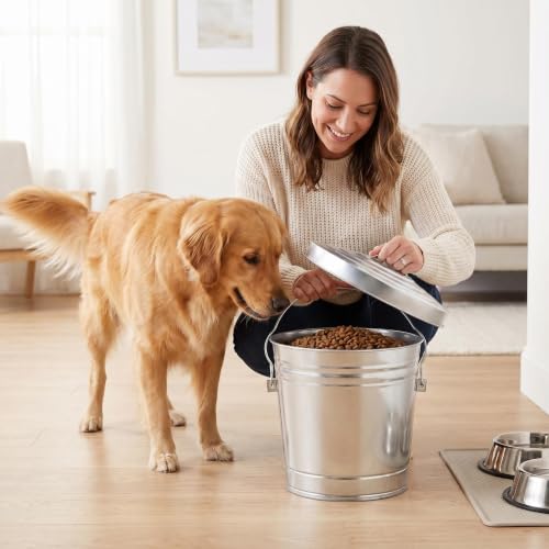 6 Gallon Galvanized Steel Storage Can with Locking Lid, Heavy Duty Metal Storage Container, Rust-Resistant Metal Bin for Dog Food, Pet Food, Bird Seed, Kitchen, Garage & Home Storage