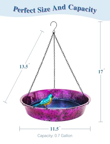 Hanging Bird Bath for Outside, 11.5” Metallic Purple & Blue Metal Birdbath Bowl & Feeder with Black Chain Outdoor Garden Yard Decor - color: Metallic Purple & Blue