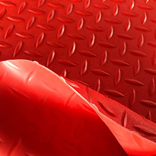 2.5mm Thickened 5Ft x 17Ft Garage Floor Mat Rubber Flooring Roll, Red | 85sqft Diamond Plate PVC Rubber & Vinyl Flooring Roll, Non-Slip Floor Protector Mat for Garage Warehouse Basement Trailer - size: 5Ft x 17Ft--Red