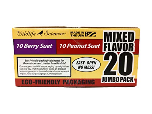 Wildlife Sciences Suet Cake Jumbo Mixed 20 Pack | 10 Peanut & 10 Berry 10.5 oz. Suet Cakes for Wild Birds
