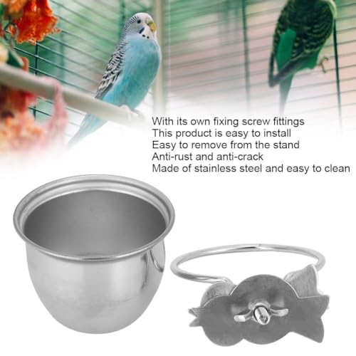 Stainless Steel Bird Feeding Dish Cups, Bird Feeder Birds Food Dish Parrot Feeders Water Cage Bowls with Clamp Holder(7.5cm)