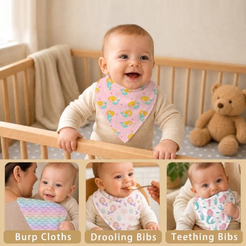 Baby Organic Cotton Teething Cloth Newborn Baby Burp Cloth Bandana Drool Cloth for Drooling Cotton Baby Gifts - color: Mermaid