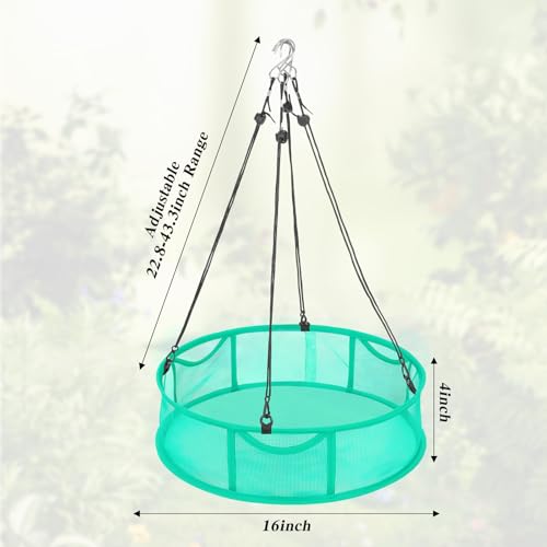 2 Pcs Bird Seed Catcher Trays, 16 Inch Green Spill Guard Platform for Hanging Feeders, Windproof Mesh Seed Hoop with Hooks, Outdoor Feeder Accessory