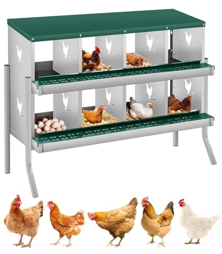 Garvee Chicken Nesting Box, 8 Compartments Nesting Box for Chickens, Galvanized Steel Chicken Laying Box for Easy Egg Collection, Wall Mounting - color: Green | 8 Compartments+legs