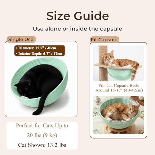 Cotton Rope Cat Bed Mat for Space Capsule, 15.7" Breathable Round Nest Liner, All-Season Warm & Cooling Pet Pad, Washable Scratch-Resistant Bedding for Cat Tree & Clear Bowl (Green) - color: Green, size: Large