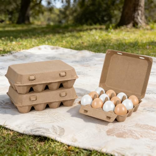 25 Pack Egg Cartons, 3x4 Style Reusable Egg Cartons Cheap Bulk | Empty Natural Paper Pulp Egg Cartons Bulk, Sturdy Design Egg Carton for Fresh Chicken Eggs