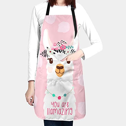 Apron Adjustable Bib Aprons for Men Women Chef Kitchen Cooking Bbq Grilling - color: Cute Llama Alpaca