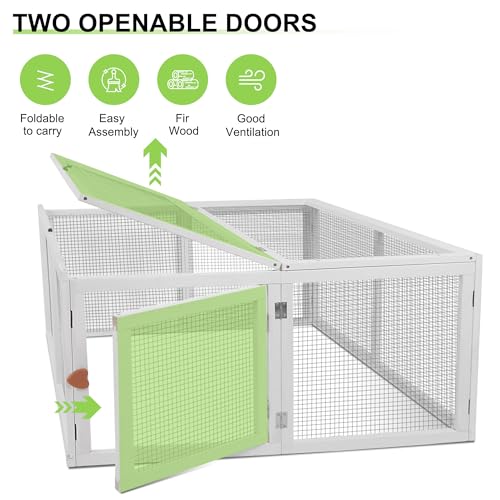 Chicken Coop Extension, Foldable Chicken Coop House Chicken Cage Wooden, Duck Chicken House Large Rabbit Enclosure Assembly Free (White)