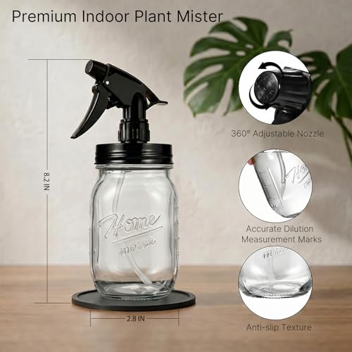 Glass Plant Mister Bottle -16 oz Vintage Style Mason Jar Fine Mist Sprayer - Refillable Leak Proof Water Spray Bottle for Plants, Gardening, Decorative with Adjustable Mist Nozzle (Clear) - color: Clear