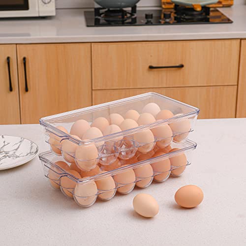 Sooyee 2 Pack Egg Holder for Refrigerator, Plastic Egg Storage Container, Fridge Egg Organizer, Clear Refrigerator Organizer Bins with Lids, Stackable Tray Holds 18 Eggs - size: 2 Pack 18 Eggs