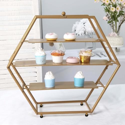 Efavormart 3-Tier Metal Hexagon Cupcake Stand 21" Matte Gold - Durable Contemporary Dessert Holder Appetizer Display for Upscale Events Banquets & Gatherings - color: Gold, size: 3-Tier 21" Hexagon